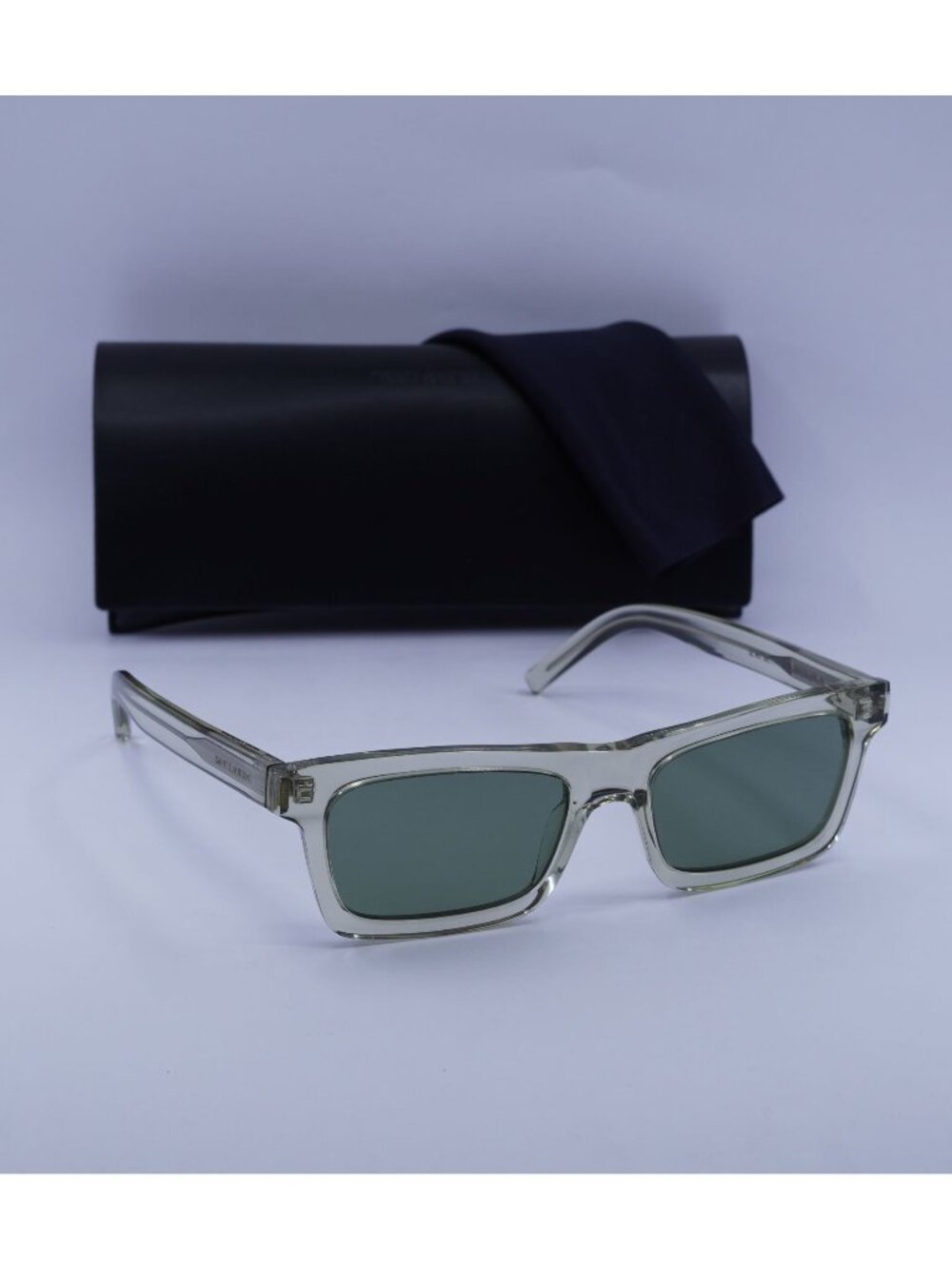 Saint Laurent SL461 BETTY 015 Rectangle Sunglasses - Transparent Green / Green
